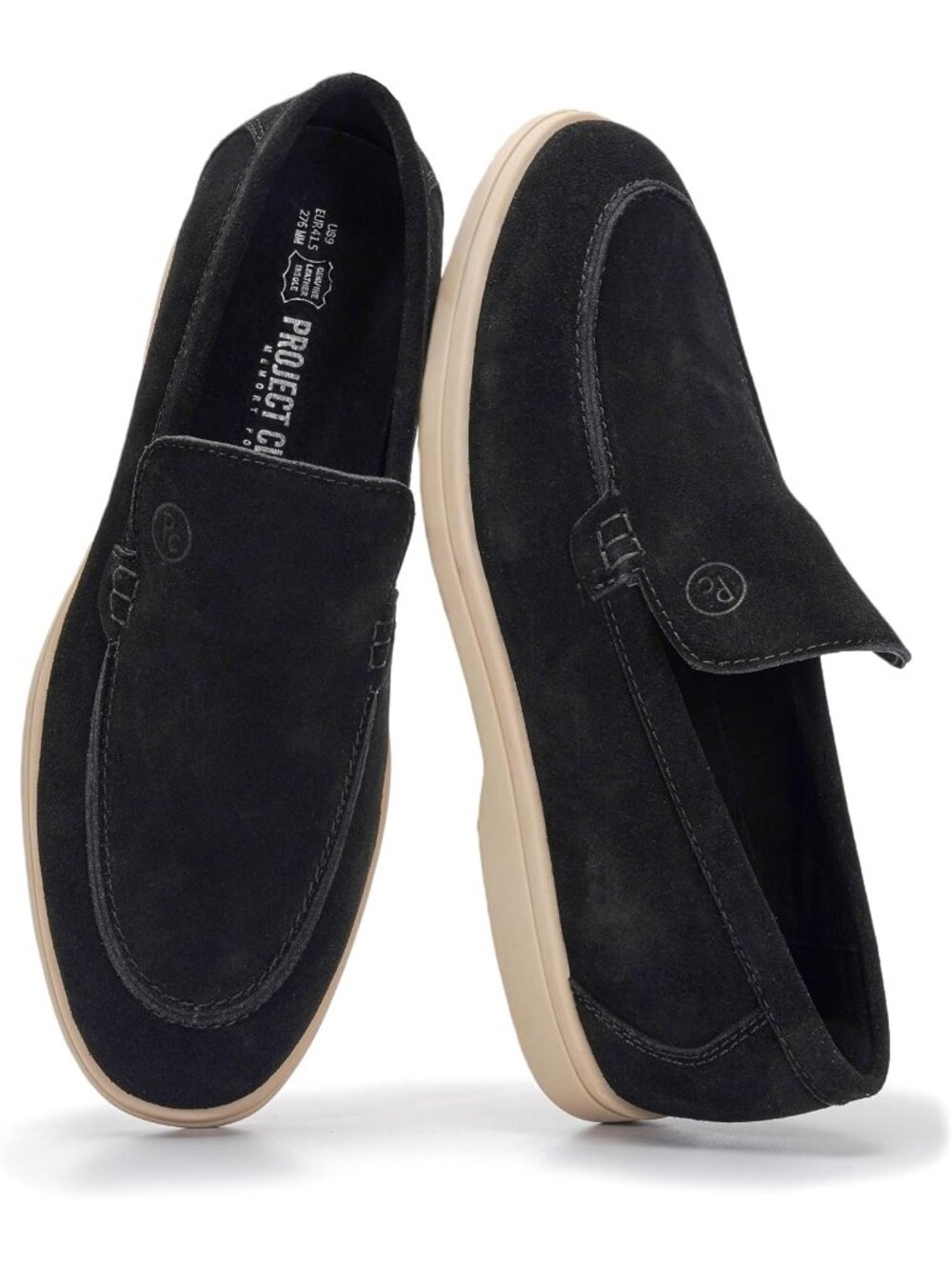 Project Cloud Men's Black Suede 1 Closed Toe Memory Foam Leather Slip On Loafers